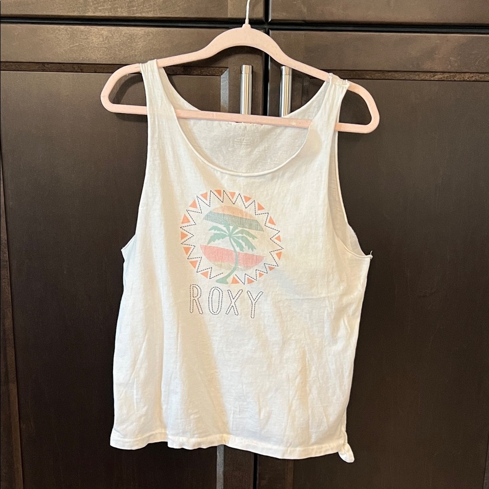 Roxy White Tank with Tropical Graphic